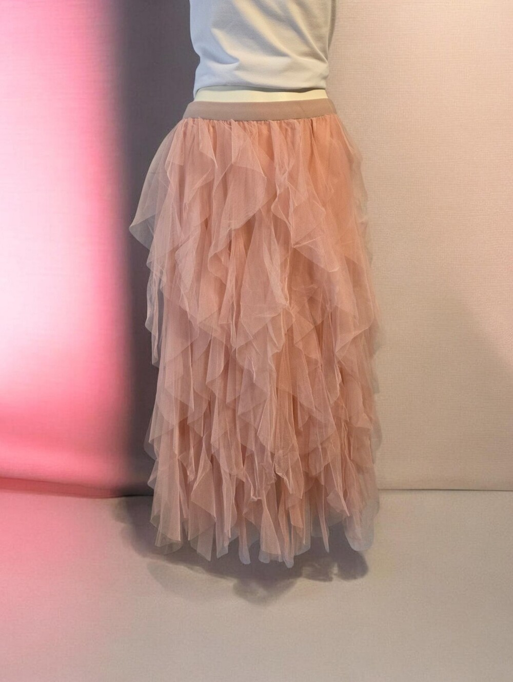 Blush Pink Layered Tulle Ruffle Maxi Skirt - Size S/M